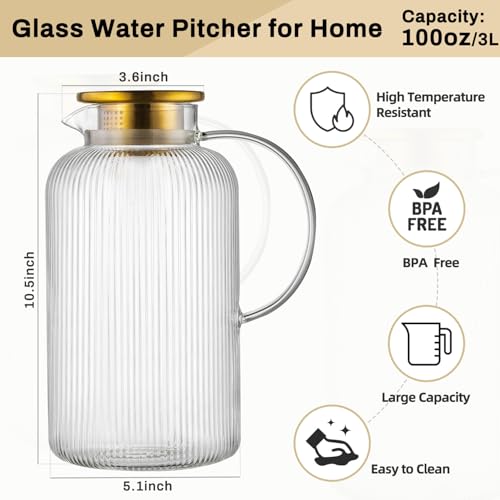 2 PACK Glass Pitcher with Lid