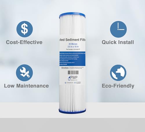 Pleated Poly Sediment Water Filter Cartridge 10x2.5" 20 Micron 25 Pack (25 Count)