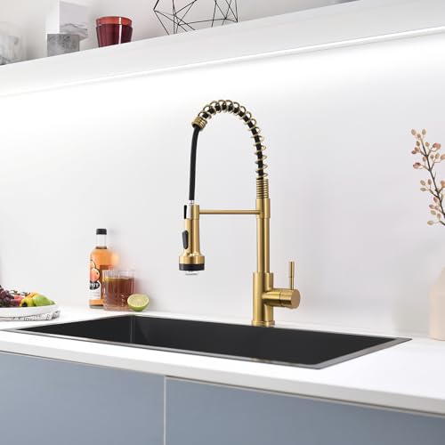 Led Gold Kitchen Faucet with Pull Down Sprayer