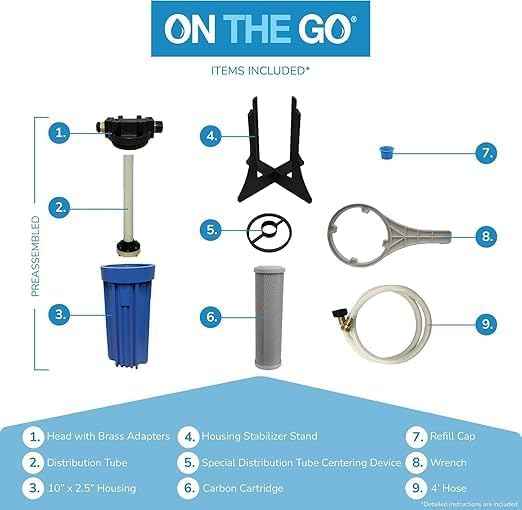 On The Go Water Softener Salt Regeneration Kit, 10" x 2.5" Housing with Carbon Filter, Garden Hose and Installation Accessories