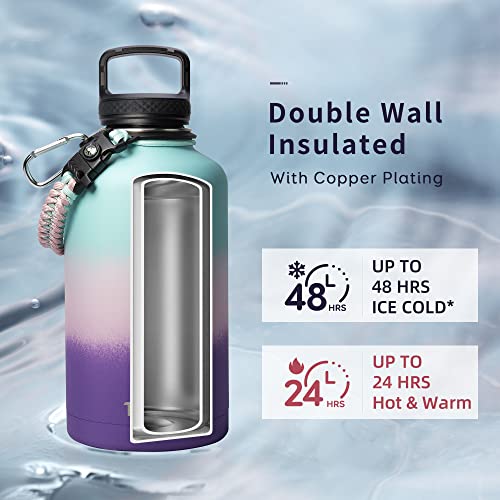 64 oz Water Bottle Stainless Steel with 3 Lids