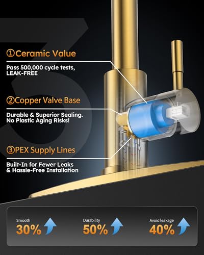 Brushed Gold Kitchen Faucet with Soap Dispenser