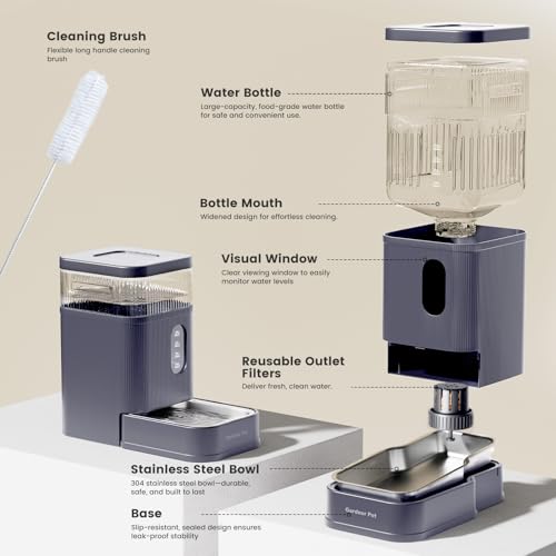 2.2 Gallon Automatic Dog Water Bowl Dispenser 8.5L Gravity Water Feeder with Stainless Steel Bowl & Maifan Stone Filter