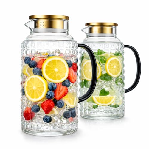 2 Pack 68oz 2L Glass Pitchers with Lids (2 Count)