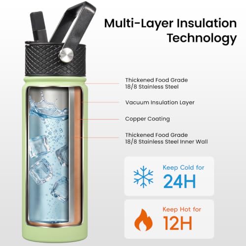 22 oz Insulated Stainless Steel Water Bottle with Straw Lid