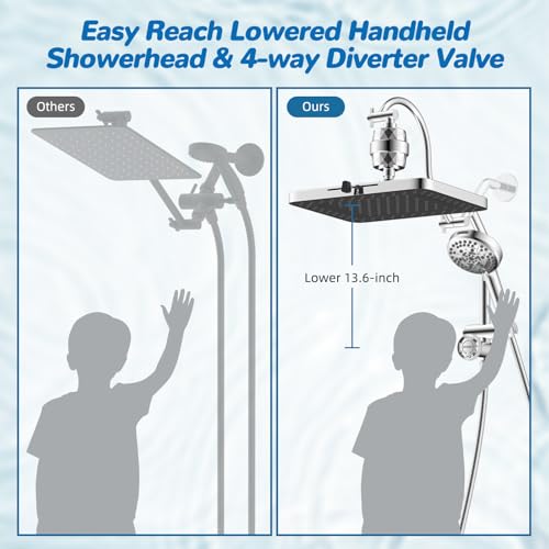 5 spray Dual Filtered Rainfall Shower Head with 10 Spray Handheld