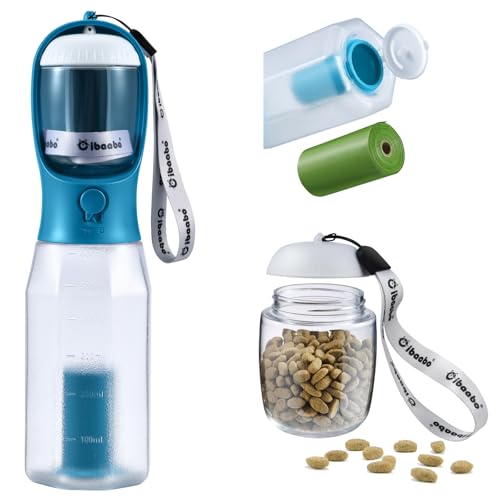 Dog Water Bottle with Food Container & Poop Bag Holder & Filter