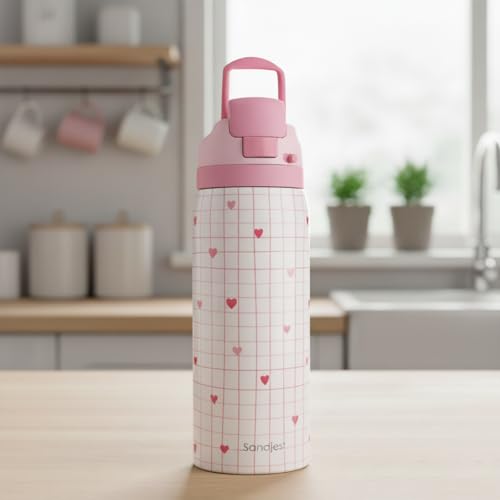 Heart Insulated Stainless Steel Water Bottle with Straw for Sports and Travel