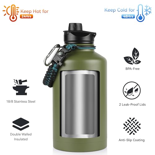64 oz Insulated Water Bottle with Straw & Spout Lids