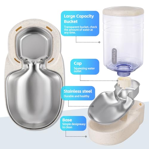 Automatic Cat Feeder and Water Dispenser with Stainless Steel Bowl Gravity Food Feeder and Waterer Set for Small Medium Dog Puppy Kitten 1 Gallon x 2
