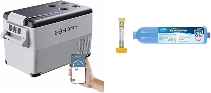 EUHOMY 12 Volt Refrigerator, 35Liter(38qt) Car Refrigerator, RV Refrigerator with 12/24V DC and 110-240V AC & Camco TastePURE Camper/RV Water Filter & Hose Protector | Inline Water Filter Reduces