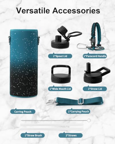Water Bottle Insulated 40 oz with 3 Lids