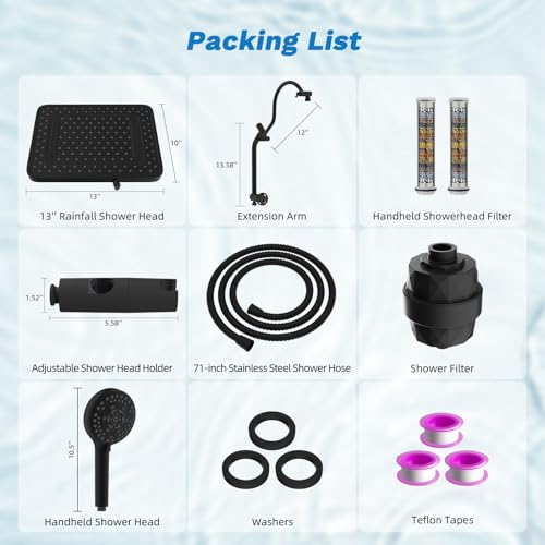 5 spray Dual Filtered Rainfall Shower Head with 10 Spray Handheld