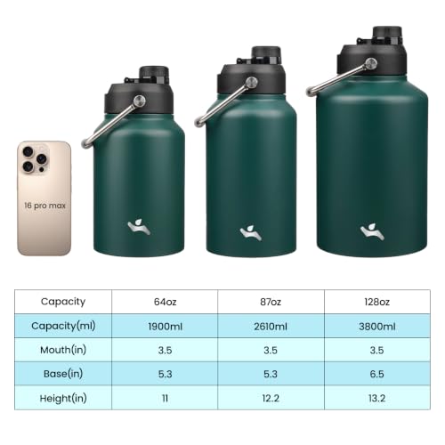128 oz Insulated Stainless Steel Water Bottle Jug with Handle