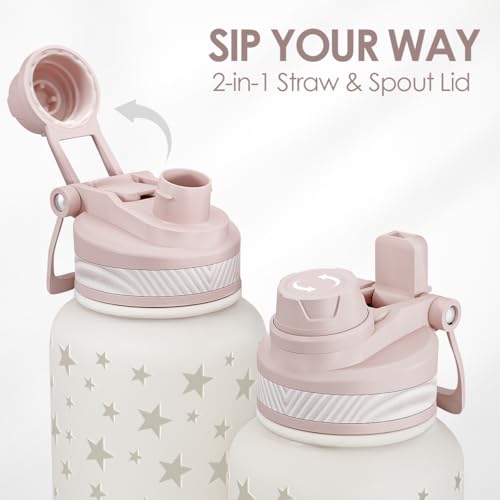 Star and Moon Stainless Steel Water Bottle with Strap 32oz