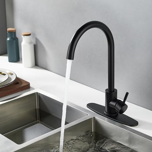 Single Handle High Arc Matte Black Kitchen Faucet Stainless Steel Commercial Single Hole Kitchen Sink Faucet