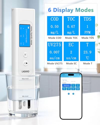 6-in-1 Smart Water Tester for Drinking Water with APP Monitoring, Digital Water Testing Kit for TDS Meter, EC, Temp, TOC, COD, UV275, Professional Water Tester for Home, Well, Tap & Outdoor