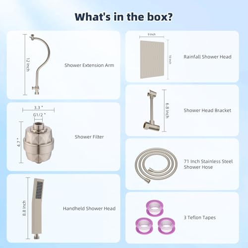 All Metal 10'' Filtered Rainfall Shower Head Combo