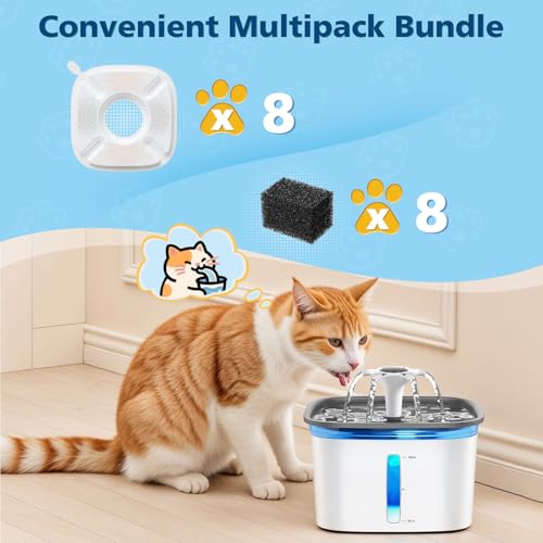 16 Pcs Cat Water Fountain Filters for Veken 95oz 67oz 135oz Pet Fountain (16 Count)