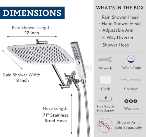 All Metal 12" Rain Shower Head with Handheld for Bathroom Upgrade
