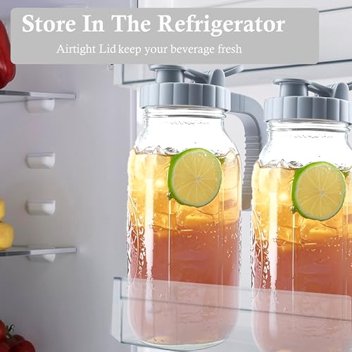 64 Oz Glass Mason Jar Water Pitcher With Lid Wide Mouth Sun Tea Pitchers