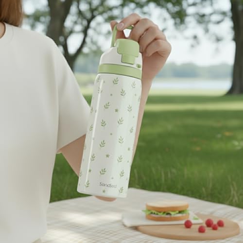 Botanical Insulated Stainless Steel Water Bottle with Straw for Sports and Travel