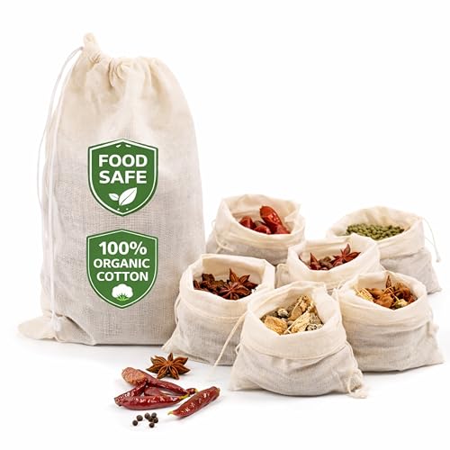 Organic Cotton Spice Bags with Drawstring (30 Count)
