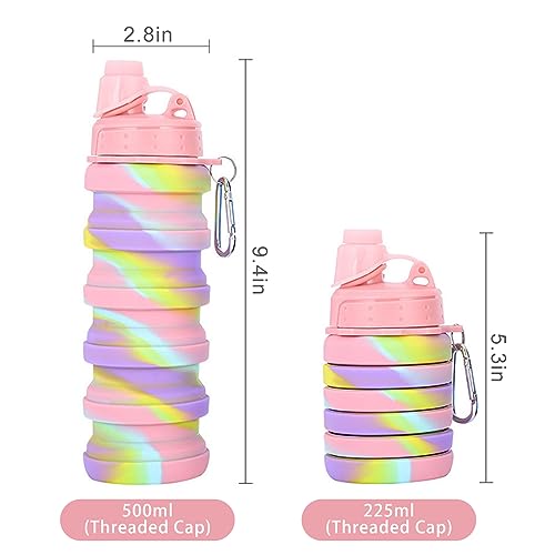 Collapsible Water Bottles Two Pack Travel Sports Portable Sport Water Bottle comes with mountaineering Buckle 500ml silicone Water (2 Count)