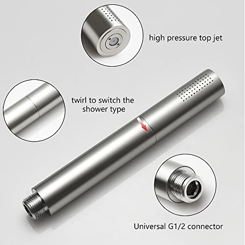 Brushed Nickel Dual Modes Brass Shower Wand High Pressure 7 Inch Brushed Finish Shower Head Sprayer Hand 2 In 1 Function Handheld Shower Head Set with 59 Inch Hose