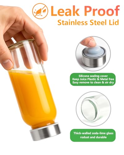 10.5 oz Glass Juice Bottles with Stainless Steel Lids (4 Count)