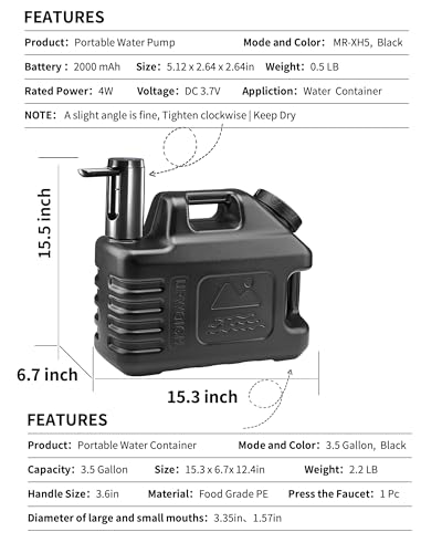 3.5 Gallon Water Jug with Rechargeable Touch Pump
