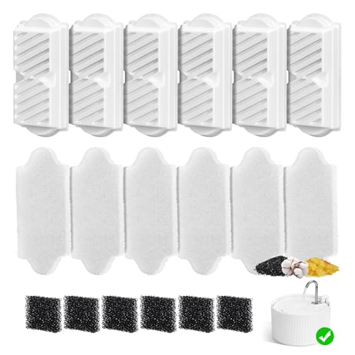 18 Pack) 6 Sets Ceramic Cat Water Fountain Replacement Filters, Pet Fountain Replacement Filters for 2.2L/74OZ Ceramic Fountain(White) (18 Count)