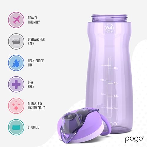 64oz Plastic Water Bottle with Chug Lid and Carry Loop