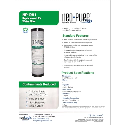 NP RV1 5 Micron Replacement RV Water Filter Cartridge for Slimline and Standard Style Housings