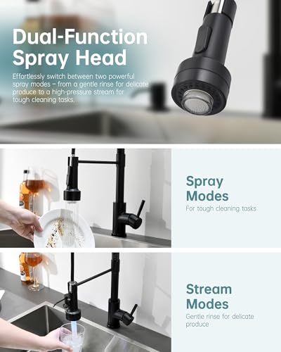 Matte Black LED Kitchen Faucet with Soap Dispenser Pull