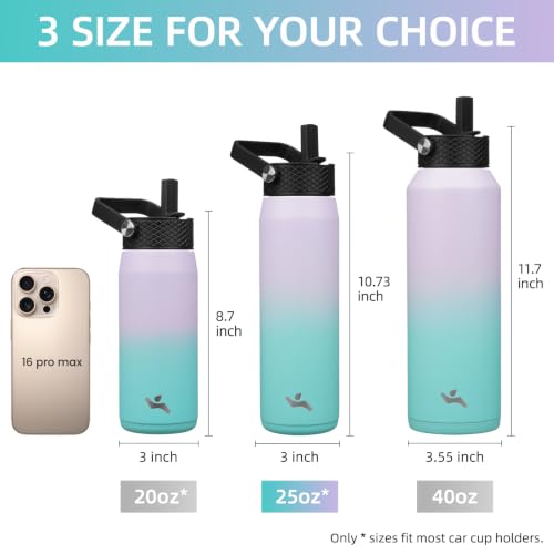 25 oz Insulated Stainless Steel Water Bottle with 3 Lids