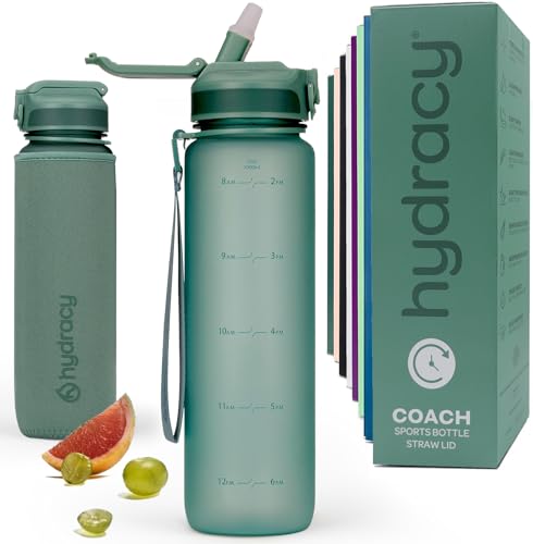 Motivational Water Bottle with Time Marker and Straw Lid 32 oz
