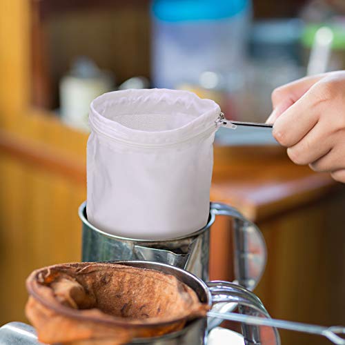 4 Pieces 5.5 Inch Ultra Fine Mesh Strainer Bags Reusable Filter with 2 Stainless Steel Frame with Handle for Filter Nut Milk Coffee Tea Traditional Thai Butter Bag Juices and Fresh Cheese Cotton