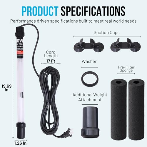 40W UV Water Clarifier with 17ft Cable for 300