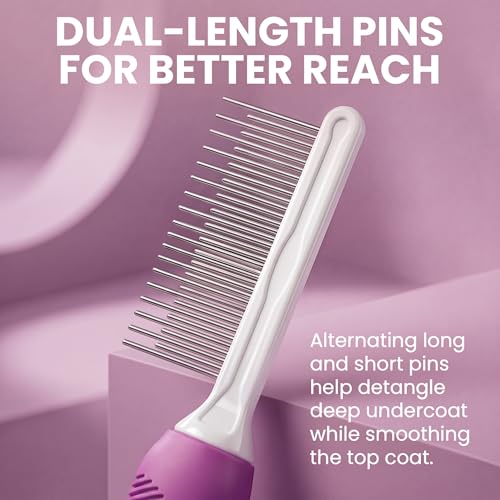 Poodle Pet Detangling Pet Comb with Long & Short Stainless Steel Teeth for Removing Matted Fur