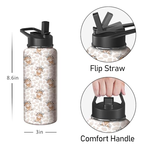 18oz Highland Cow Water Bottle with Handle and Flip Straw