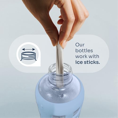 40oz / 32oz / 22oz / 12oz Borosilicate Glass Water Bottle with Time & Volume Markers, Silicone Sleeve, Stainless Steel Lid | Reusable Glass Bottle for Water & Juice (22oz Ice Blue)