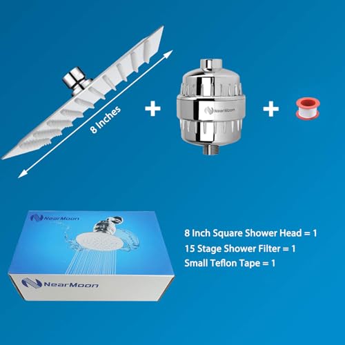 Square Shower Head and 15 Stage Shower Filter Combo