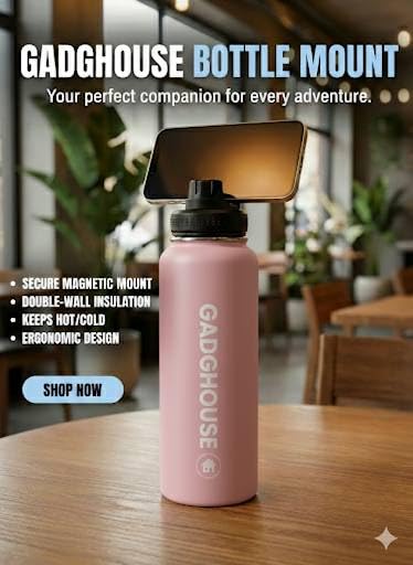 GadgHouse 40oz Stainless Steel Water Bottle with Magnetic Phone Holder