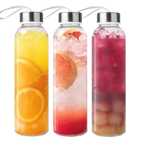 3 Packs Glass Water Bottles with Lid (3 Count)