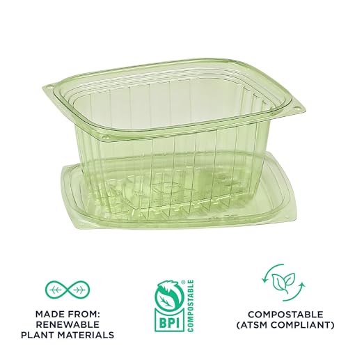 Compostable 16oz Rectangular Deli Containers With Lids (300 Count)
