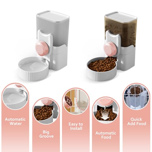 Hanging Cage Auto Pet Food Bowl Water Bottle Dispenser