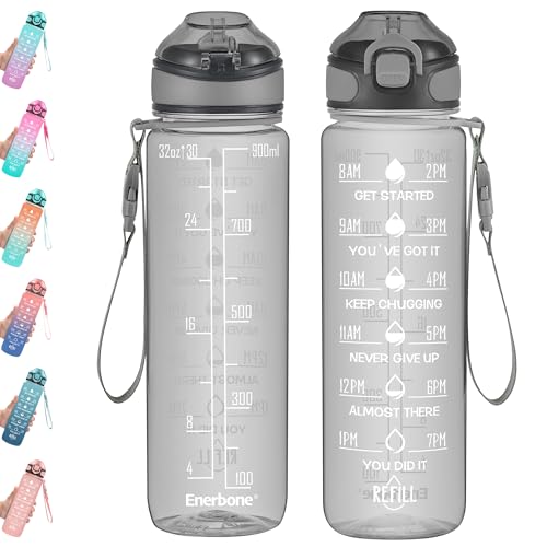32 oz Water Bottle with Times to Drink and Straw