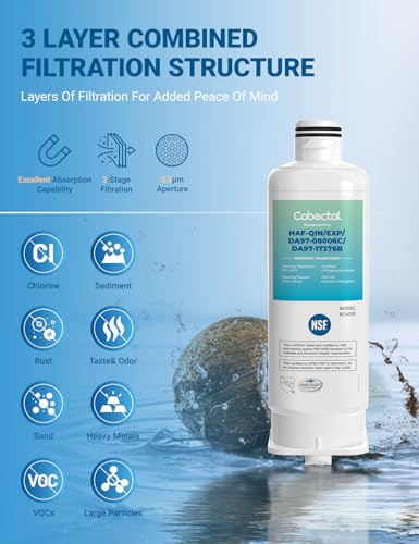 HAF-QIN/EXP Water Filter Replacement for samsung Haf-qin DA97-17376B RS27T5200SR RS22T5201SR RF27T5241SR RF23M8070SG DA97-08006C Rf28T5001SR RF27T5201SR RF27T5201SG Water Filter,4pack,by Cobectal (4 Count)