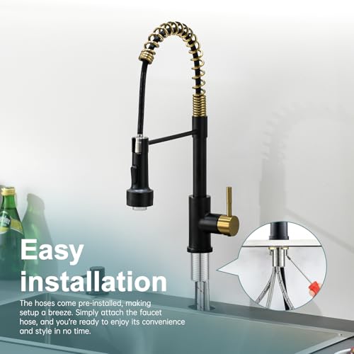 Led Black and Gold Kitchen Faucet with Soap Dispenser